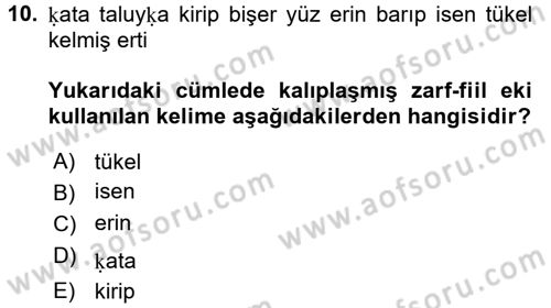 Uygur Türkçesi Dersi 2016 - 2017 Yılı (Final) Dönem Sonu Sınav Soruları 10. Soru