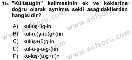 Uygur Türkçesi Dersi 2016 - 2017 Yılı (Final) Dönem Sonu Sınav Soruları 15. Soru
