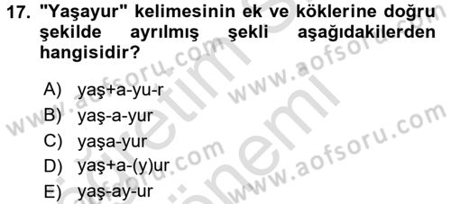 Uygur Türkçesi Dersi 2016 - 2017 Yılı (Final) Dönem Sonu Sınav Soruları 17. Soru