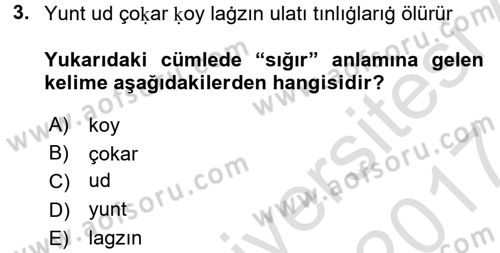 Uygur Türkçesi Dersi 2016 - 2017 Yılı (Final) Dönem Sonu Sınav Soruları 3. Soru