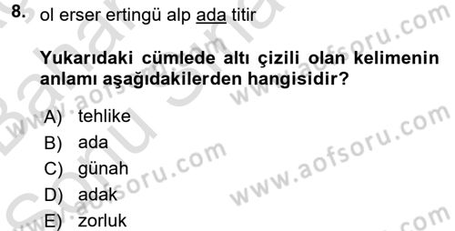 Uygur Türkçesi Dersi 2016 - 2017 Yılı (Final) Dönem Sonu Sınav Soruları 8. Soru