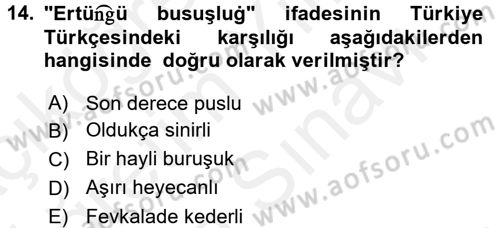 Uygur Türkçesi Dersi 2017 - 2018 Yılı (Vize) Ara Sınav Soruları 14. Soru