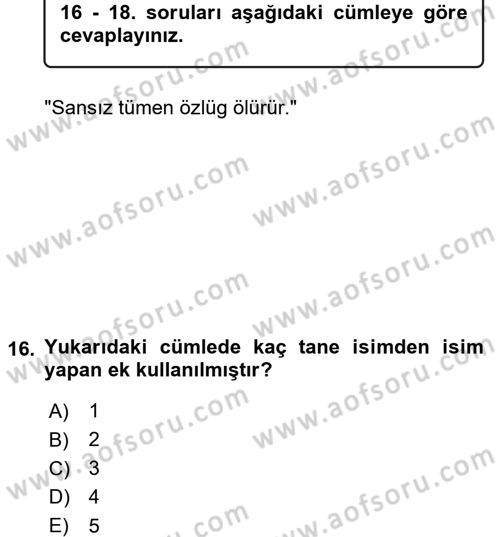 Uygur Türkçesi Dersi 2017 - 2018 Yılı (Vize) Ara Sınav Soruları 16. Soru