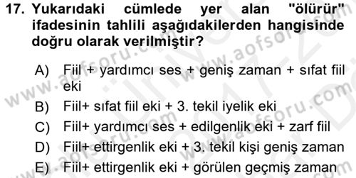 Uygur Türkçesi Dersi 2017 - 2018 Yılı (Vize) Ara Sınav Soruları 17. Soru