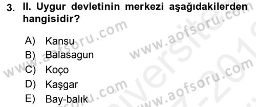 Uygur Türkçesi Dersi 2017 - 2018 Yılı (Vize) Ara Sınav Soruları 3. Soru