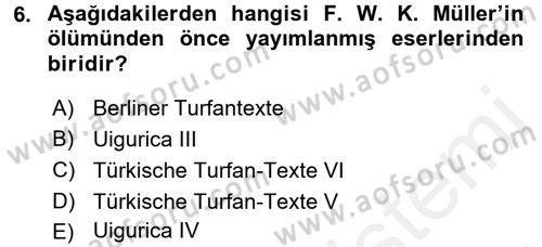 Uygur Türkçesi Dersi 2017 - 2018 Yılı (Vize) Ara Sınav Soruları 6. Soru