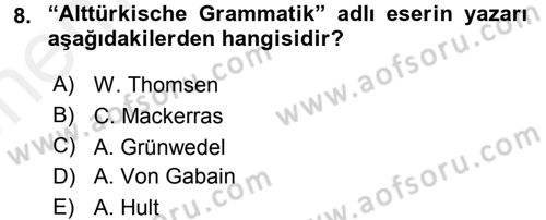 Uygur Türkçesi Dersi 2017 - 2018 Yılı (Vize) Ara Sınav Soruları 8. Soru