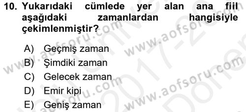 Uygur Türkçesi Dersi 2017 - 2018 Yılı (Final) Dönem Sonu Sınav Soruları 10. Soru