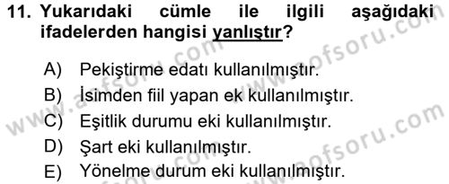 Uygur Türkçesi Dersi 2017 - 2018 Yılı (Final) Dönem Sonu Sınav Soruları 11. Soru