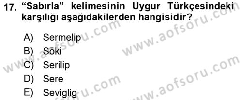 Uygur Türkçesi Dersi 2017 - 2018 Yılı (Final) Dönem Sonu Sınav Soruları 17. Soru