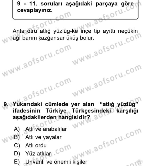Uygur Türkçesi Dersi 2017 - 2018 Yılı (Final) Dönem Sonu Sınav Soruları 9. Soru