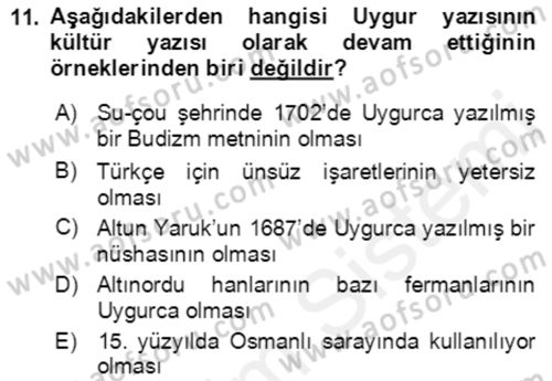 Uygur Türkçesi Dersi 2018 - 2019 Yılı (Vize) Ara Sınav Soruları 11. Soru