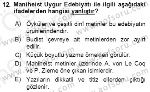 Uygur Türkçesi Dersi 2018 - 2019 Yılı (Vize) Ara Sınav Soruları 12. Soru