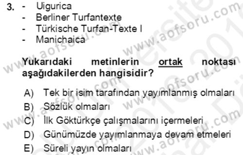 Uygur Türkçesi Dersi 2018 - 2019 Yılı (Vize) Ara Sınav Soruları 3. Soru