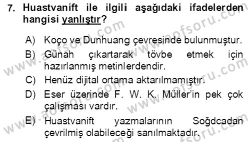 Uygur Türkçesi Dersi 2018 - 2019 Yılı (Vize) Ara Sınav Soruları 7. Soru