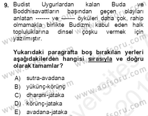 Uygur Türkçesi Dersi 2018 - 2019 Yılı (Vize) Ara Sınav Soruları 9. Soru