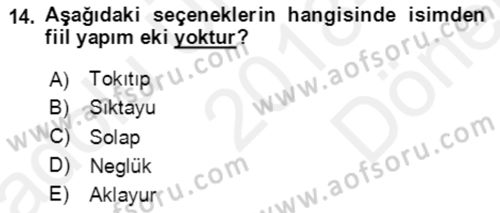 Uygur Türkçesi Dersi 2018 - 2019 Yılı (Final) Dönem Sonu Sınav Soruları 14. Soru