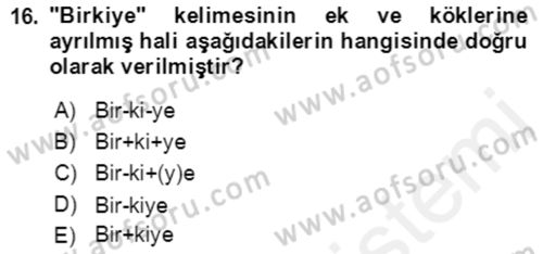 Uygur Türkçesi Dersi 2018 - 2019 Yılı (Final) Dönem Sonu Sınav Soruları 16. Soru