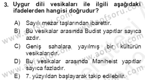 Uygur Türkçesi Dersi 2018 - 2019 Yılı (Final) Dönem Sonu Sınav Soruları 3. Soru