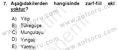 Uygur Türkçesi Dersi 2018 - 2019 Yılı (Final) Dönem Sonu Sınav Soruları 7. Soru