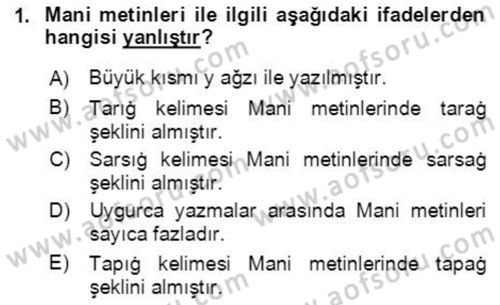 Uygur Türkçesi Dersi 2018 - 2019 Yılı Yaz Okulu Sınav Soruları 1. Soru
