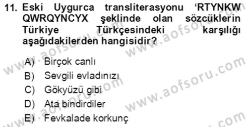 Uygur Türkçesi Dersi 2018 - 2019 Yılı Yaz Okulu Sınav Soruları 11. Soru