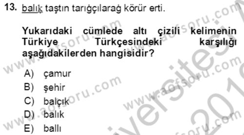 Uygur Türkçesi Dersi 2018 - 2019 Yılı Yaz Okulu Sınav Soruları 13. Soru