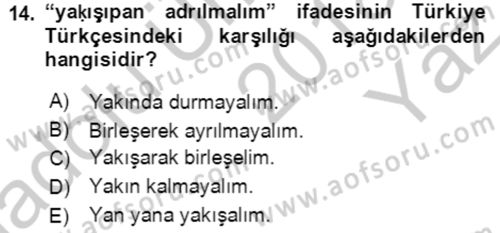 Uygur Türkçesi Dersi 2018 - 2019 Yılı Yaz Okulu Sınav Soruları 14. Soru