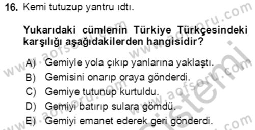 Uygur Türkçesi Dersi 2018 - 2019 Yılı Yaz Okulu Sınav Soruları 16. Soru