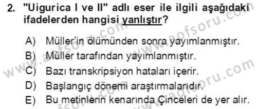 Uygur Türkçesi Dersi 2018 - 2019 Yılı Yaz Okulu Sınav Soruları 2. Soru
