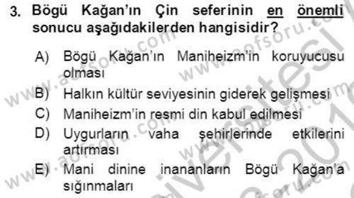 Uygur Türkçesi Dersi 2018 - 2019 Yılı Yaz Okulu Sınav Soruları 3. Soru