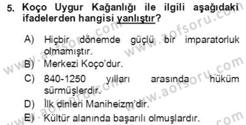 Uygur Türkçesi Dersi 2018 - 2019 Yılı Yaz Okulu Sınav Soruları 5. Soru