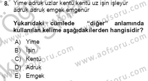 Uygur Türkçesi Dersi 2018 - 2019 Yılı Yaz Okulu Sınav Soruları 8. Soru