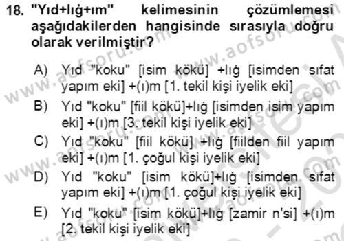 Uygur Türkçesi Dersi 2020 - 2021 Yılı Yaz Okulu Sınav Soruları 18. Soru