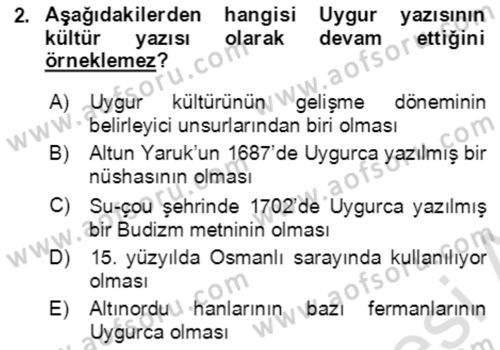 Uygur Türkçesi Dersi 2020 - 2021 Yılı Yaz Okulu Sınav Soruları 2. Soru