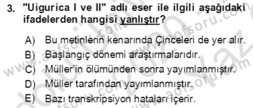 Uygur Türkçesi Dersi 2020 - 2021 Yılı Yaz Okulu Sınav Soruları 3. Soru