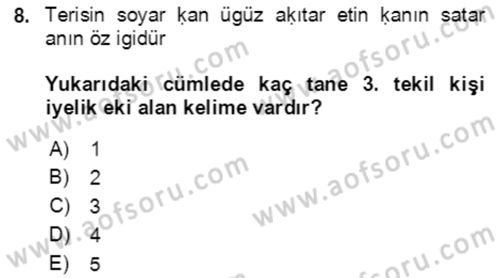 Uygur Türkçesi Dersi 2020 - 2021 Yılı Yaz Okulu Sınav Soruları 8. Soru