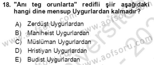 Uygur Türkçesi Dersi 2021 - 2022 Yılı (Final) Dönem Sonu Sınav Soruları 18. Soru