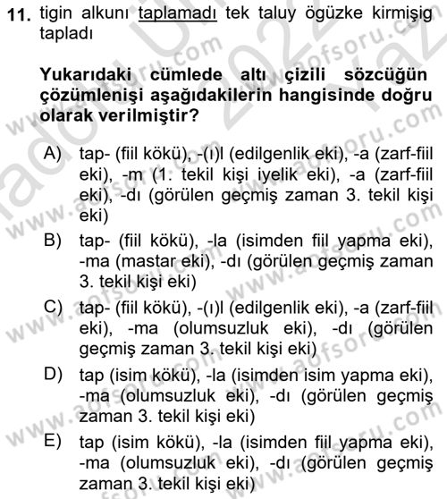 Uygur Türkçesi Dersi 2022 - 2023 Yılı Yaz Okulu Sınav Soruları 11. Soru