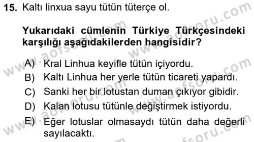 Uygur Türkçesi Dersi 2022 - 2023 Yılı Yaz Okulu Sınav Soruları 15. Soru