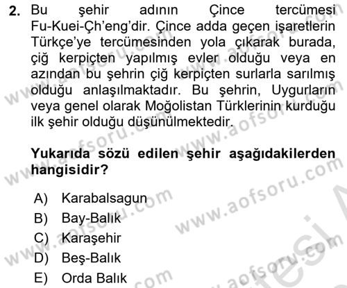 Uygur Türkçesi Dersi 2022 - 2023 Yılı Yaz Okulu Sınav Soruları 2. Soru