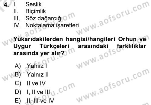 Uygur Türkçesi Dersi 2022 - 2023 Yılı Yaz Okulu Sınav Soruları 4. Soru
