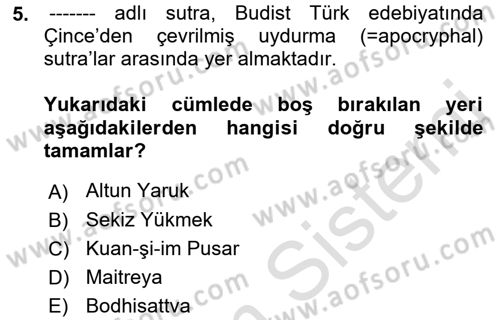 Uygur Türkçesi Dersi 2022 - 2023 Yılı Yaz Okulu Sınav Soruları 5. Soru