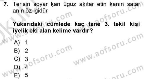 Uygur Türkçesi Dersi 2022 - 2023 Yılı Yaz Okulu Sınav Soruları 7. Soru