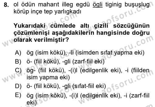 Uygur Türkçesi Dersi 2022 - 2023 Yılı Yaz Okulu Sınav Soruları 8. Soru