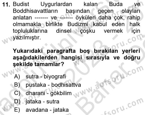 Uygur Türkçesi Dersi 2023 - 2024 Yılı (Vize) Ara Sınav Soruları 11. Soru