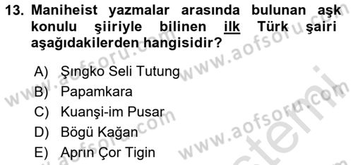 Uygur Türkçesi Dersi 2023 - 2024 Yılı (Vize) Ara Sınav Soruları 13. Soru
