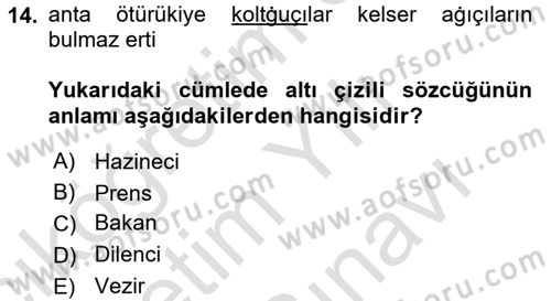 Uygur Türkçesi Dersi 2023 - 2024 Yılı (Vize) Ara Sınav Soruları 14. Soru