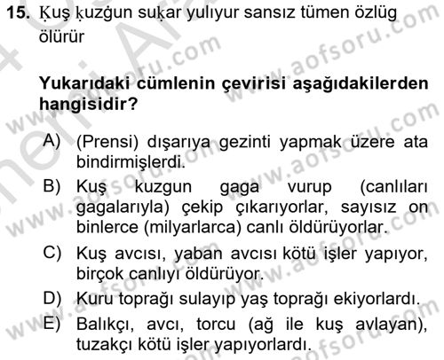 Uygur Türkçesi Dersi 2023 - 2024 Yılı (Vize) Ara Sınav Soruları 15. Soru