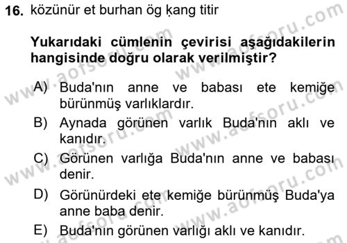 Uygur Türkçesi Dersi 2023 - 2024 Yılı (Vize) Ara Sınav Soruları 16. Soru